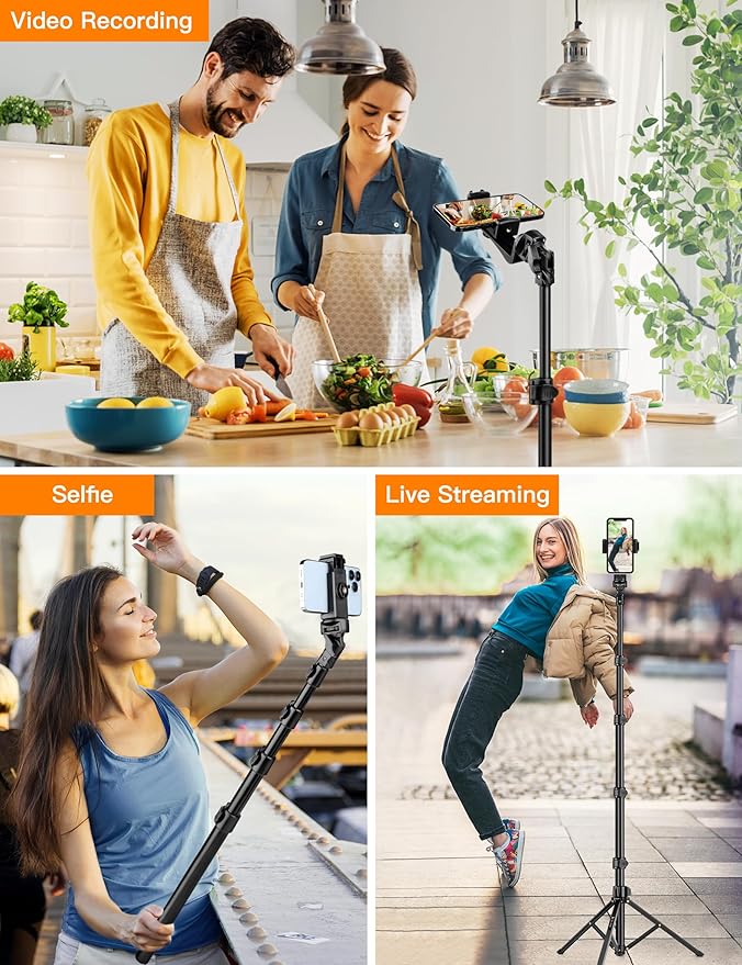 Phone Tripod, 86" Tall Tripod for iPhone with Flexible Gooseneck & Remote, Portable Aluminum Cellphone Stand for Selfies, Video Recording,Travel, Compatible with iPhone Android