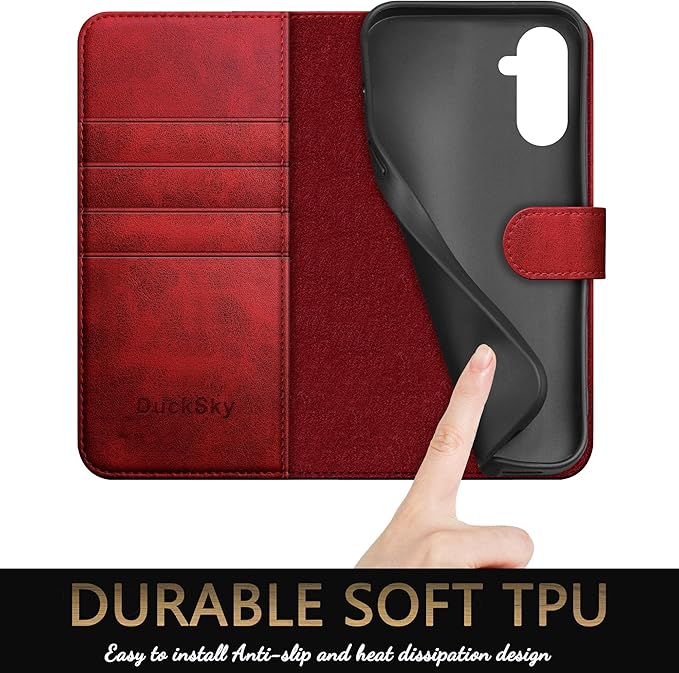 Compatible with Samsung Galaxy S25 Genuine Leather Wallet case【RFID Blocking】【4 Credit Card Holder】【Real Leather】 Flip Folio Book Phone case Cover Women Men for Samsung S25 case Red