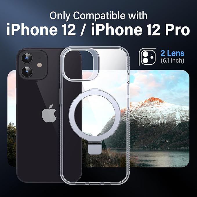 Magnetic Case for iPhone 12/12 Pro - [Built-in Invisible Stand] [Compatible with MagSafe] [Military Grade Drop Protection] Anti-Yellowing Hard Back Silicone Edge Cover, 6.1", Clear