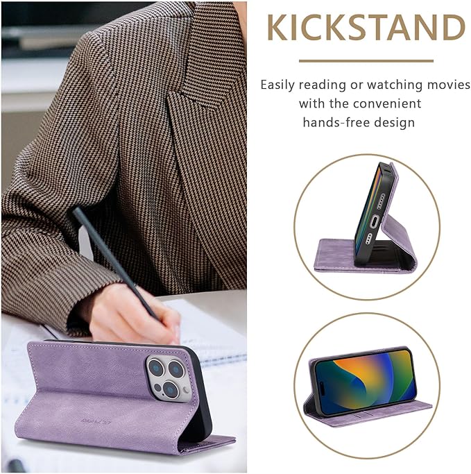 QLTYPRI for iPhone 16 Pro Case Wallet with Card Holder, Vintage PU Leather Kickstand Magnetic Closure Shockproof Folio Book Cover Case for iPhone 16 Pro - Retro Purple