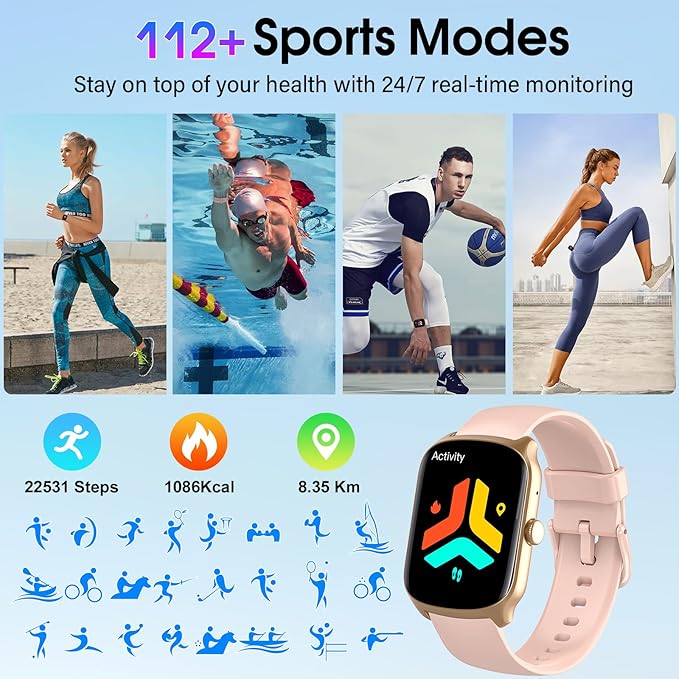 Smart Watch for Men Women, 1.95"HD Curved Screen Smartwatch (Dial/Answer Calls), Heart Rate Sleep Monitor Fitness Smartwatch, 112+Sports Modes Activity Trackers,IP68 Waterproof Watches for Android iOS