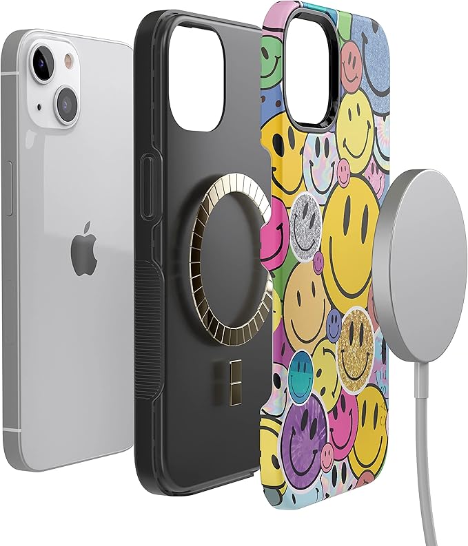 Casely iPhone 14 Case | All Smiles | Smiley Face Sticker | Compatible with MagSafe | Bold Protective Design