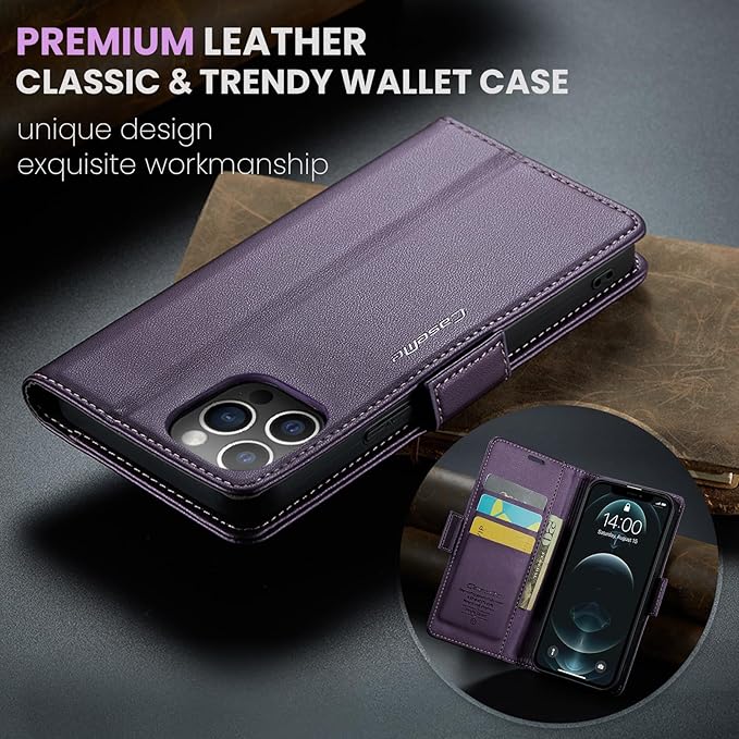 for iPhone 12 Pro Max Case, Premium PU Leather Wallet Case Flip Cover with [RFID Blocking][Card Holder][Stand Function] Shockproof Protective for iPhone 12 Pro Max, Purple
