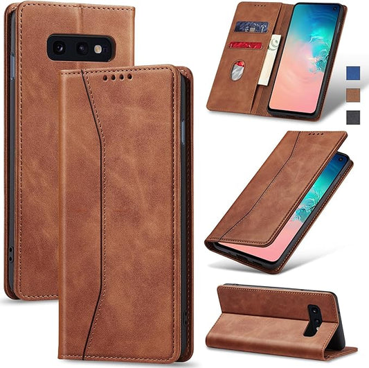 Jasonyu Flip Wallet Case for Samsung Galaxy S10e,Leather Magnetic Folio Cover with Card Holder,Kickstand - TPU Shockproof Durable Protective Phone Case,Brown