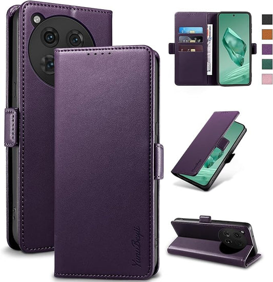 Wallet Flip Case for OnePlus 12 5G - [RFID Blocking] Luxury PU Leather Card Holder Magnetic Phone Cover with Kickstand,Shockproof Protective Case,Purple