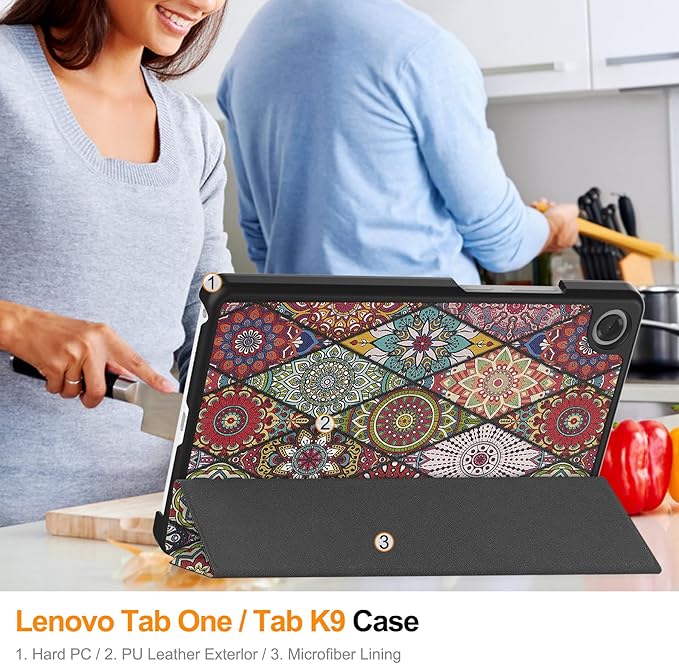 Case for Lenovo Tab One 8.7'' / Tab K9, Folding Folio Ultra-Thin PU Leather Stand Case Cover with Auto Wake/Sleep for Lenovo Tab K9 8.7 Inch Mandala