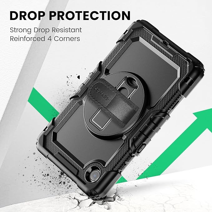 SEYMAC Case for Lenovo Tab One 8.7 inch/ K9 TB305FU (2025), Heavy Duty Full-Body Shockproof Protective Case with Screen Protector, Stand, Hand/Shoulder Strap and Pen Holder, Black