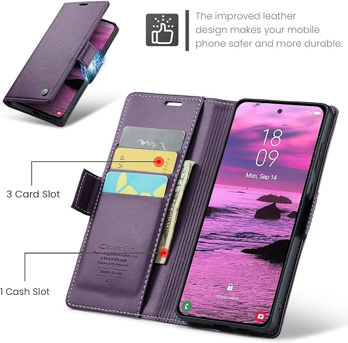 for Samsung Galaxy S25 Edge Case, Premium PU Leather Wallet Case Flip Cover with [RFID Blocking][Card Holder][Stand Function] Shockproof Protective for Samsung Galaxy S25 Edge, Purple