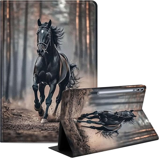 Case for Samsung Galaxy Tab S10 Plus/ S9 FE Plus/ S9 Plus 5G Tablet 12.4'', Slim PU Leather Stand Cover with Auto Wake/Sleep, Multi-Angle Viewing & Shockproof, Black Horse