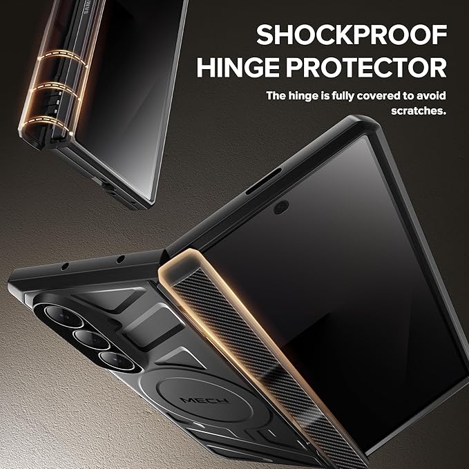 TONGATE for Galaxy Z Fold 7 Case with Privacy Screen Protector, [Compatible with MagSafe][Anti Spy] Shockproof Phone Case, Built-in Stand & Belt Clip & Hinge Cover for Samsung Z Fold 7 2025 8", Black