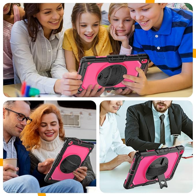 Timecity for Samsung Galaxy Tab A 10.1 Case 2019, Only Fit (SM-T510/ SM-T515/ SM-T517), Drop Proof with Hand Strap Stand Screen Protector Pencil Holder for Galaxy Tab A 10.1 Case - Rose