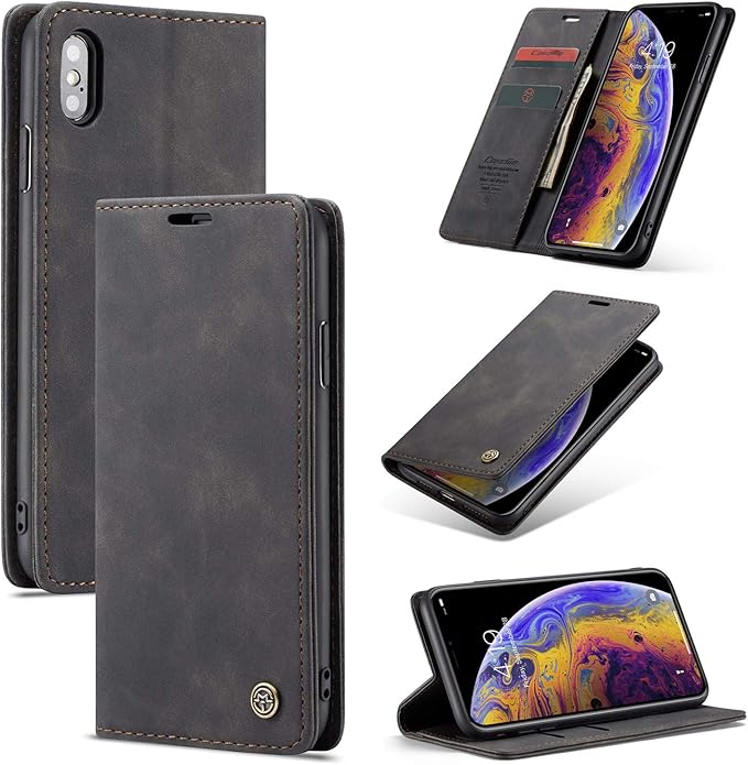 for iPhone Xs Max 6.5-Inch Case, Flip Wallet Leather Case with Card Holder Magnetic Closure Shockproof Kickstand Protective Phone Cases Cover for iPhone Xs Max, Black