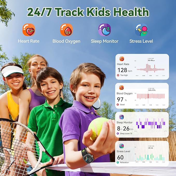 Smart Watch for Boys Girls with Sleep | Health | Activity Tracker, Games, Alarm, IP68 Waterproof Kids Fitness Watch with Pedometer, Family Account, Toys Gifts for Kids Aged 4-16