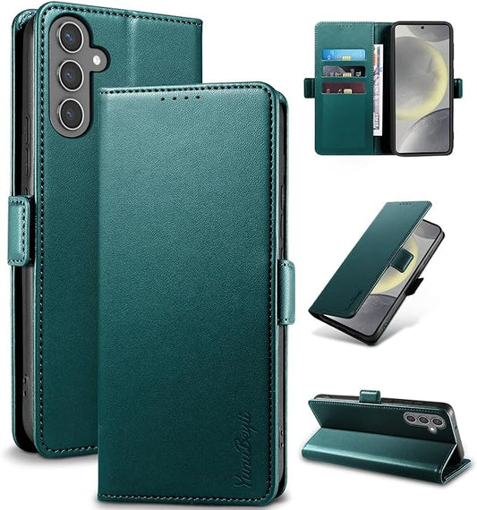 Wallet Flip Case for Samsung Galaxy S24 5G - [RFID Blocking] Luxury PU Leather Card Holder Magnetic Phone Cover with Kickstand,Shockproof Protective Case,Green