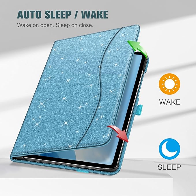 Fintie Case for Samsung Galaxy Tab S10 Lite/ S10 FE/ S9 FE 5G 10.9 Inch/Tab S9 11 Inch with S Pen Holder, Multi-Angle Viewing Protective Cover with Pocket, Auto Sleep/Wake, Glittering Blue