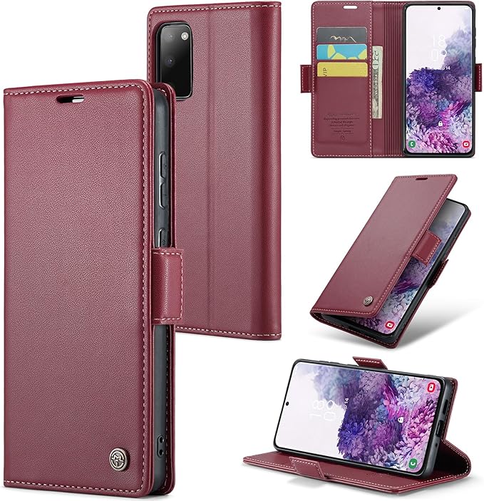 Case for Samsung Galaxy S20 Wallet Case, RFID Blocking PU Leather Flip Folio Cover Card Holder Kickstand Shockproof Phone Case Compatible with Samsung Galaxy S20, Red