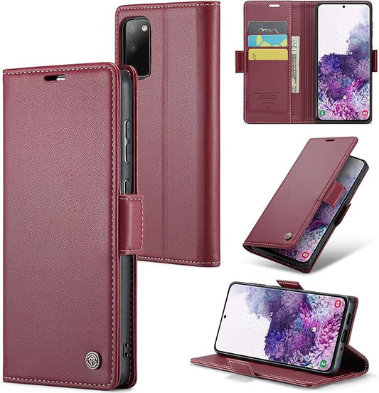 Case for Samsung Galaxy S20 Wallet Case, RFID Blocking PU Leather Flip Folio Cover Card Holder Kickstand Shockproof Phone Case Compatible with Samsung Galaxy S20, Red