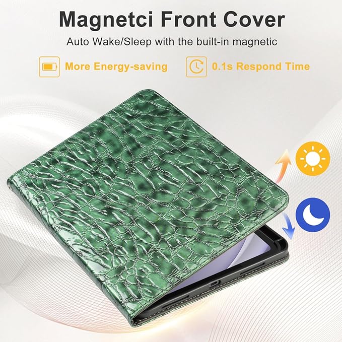 Elegant Case for Samsung Galaxy Tab A9 Plus 11 Inch 2023（Model: SM-X210/X216/X218）, Premium Leather Crocodile Cover | Stand | Card Pockets| Wrist Strap for Women Girls(Blackish Green)