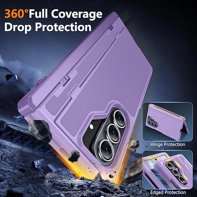 Oterkin Magnetic for Samsung Galaxy Fold 7 Case Built-in Screen Protector [Kickstand][Fit for MagSafe][Hinge Protection & Thinner S Pen Holder] Full Body Shockproof Phone Case for Z Fold 7, Purple