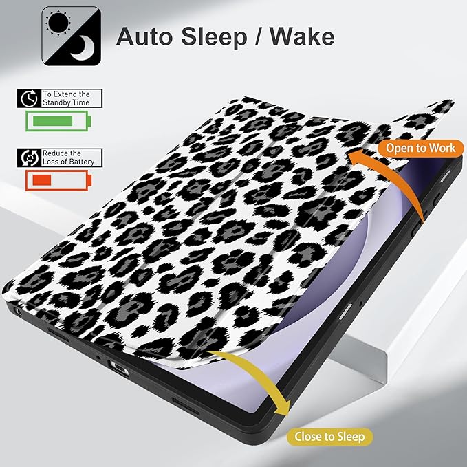MEEgoodo Case for Samsung Galaxy Tab A9 Plus 11 inch Cover 2024 2023 with S Pen Holder,A9+ Smart Tablet Cases with Leather Trifold Stand+Soft TPU Back Shell+Smart Auto Wake/Sleep,Snow Leopard Texture
