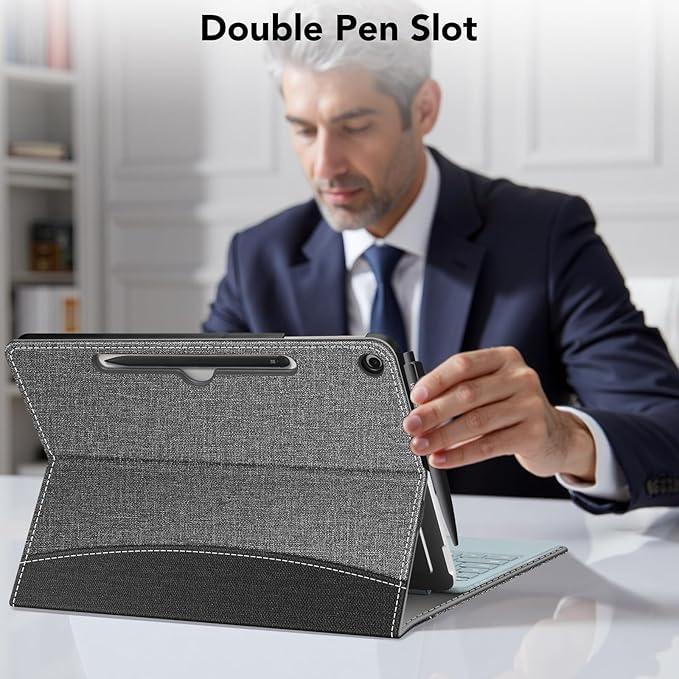 Fintie Case for Microsoft Surface Pro 12 Inch 1st Edition (2025), Multiple Angle Viewing Portfolio Business Cover with Pocket & Stylus Holder, Compatible with Type Cover Keyboard (Gray)