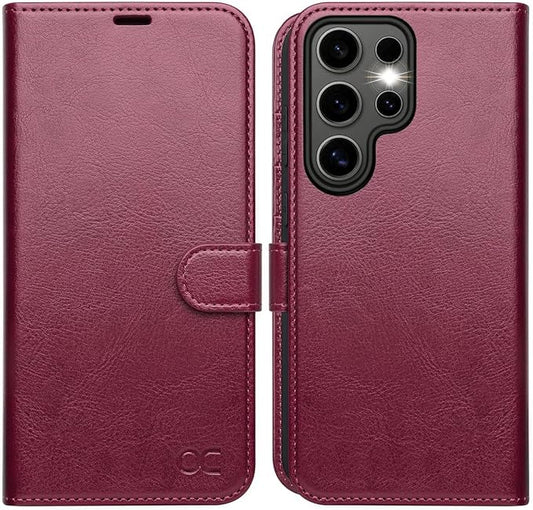 OCASE Compatible with Galaxy S25 Ultra Wallet Case, PU Leather Flip Folio Case with Card Holders RFID Blocking Kickstand [Shockproof TPU Inner Shell] Protective Phone Cover 2025, Burgundy