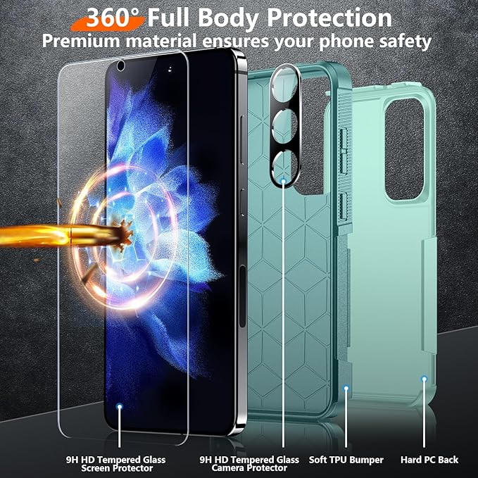 Red2Fire for Samsung Galaxy S24 Case, [Military Grade Drop Protection] Non-Slip Heavy Duty Full Body Shockproof Protection Phone Case for S24 Case 6.2 inch, Light Green
