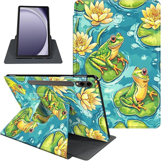 Case for 12.4 inch Galaxy Tab S10 Plus Case (2024), Galaxy Tab S9 Plus Case (2023), 360 Degree Rotating Folio Stand Smart PU Leather Cover, Auto Sleep/Wake, Colorful Frogs