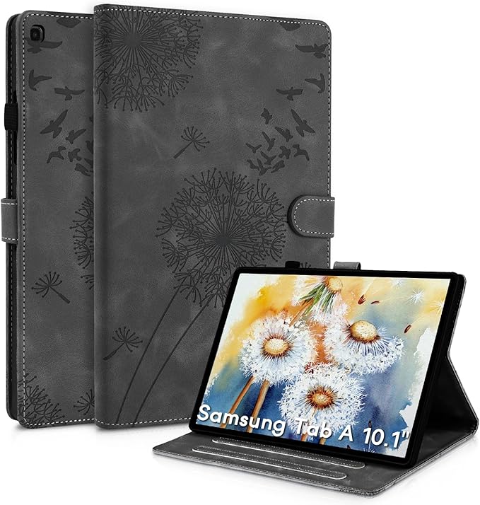 Tablet Case for Samsung Tab A 10.1, Dandelion Design with Kickstand for Pencil Holder, Magnetic Closure Case Compatible with Samsung Galaxy Tab A 10.1 Inch 2019 SM-T510 T515 T517 Black