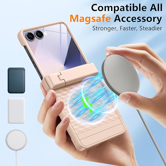 Magnetic for Samsung Galaxy Z Flip 7 Case [Hinge Protection＆Kickstand][Compatible with MagSafe][Built-in Screen Protector] Full-Body Military Protection Phone Case for Samsung Z Flip 7 Gold