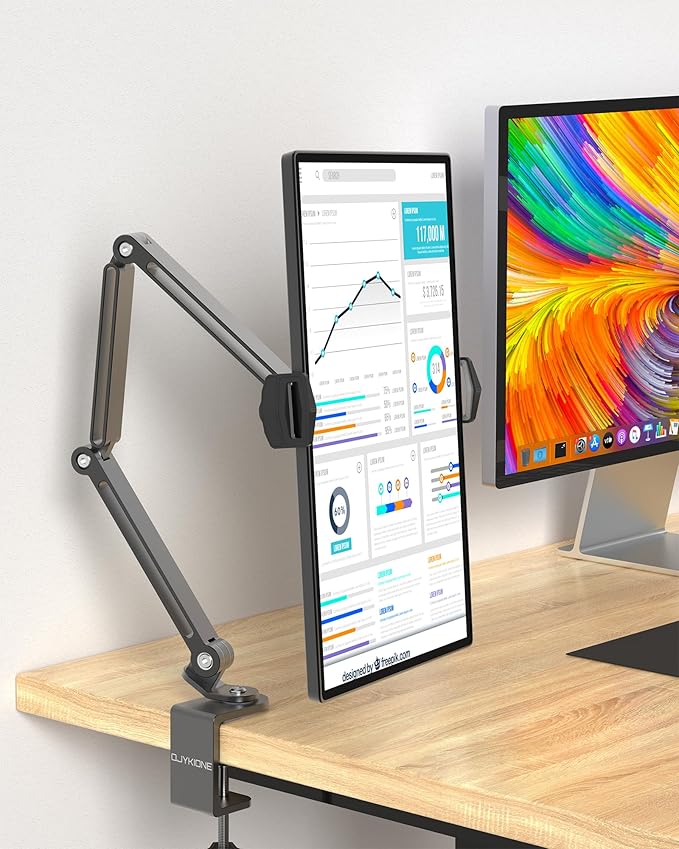 Aluminum Alloy Tablet Stand for Desk, 360° Adjustable iPad Arm Mount Foldable Phone Holder Compatible with iPad Pro Air 13/12.9/11 Mini, Portable Monitor 15.6, Samsung Galaxy, Kindle- Grey