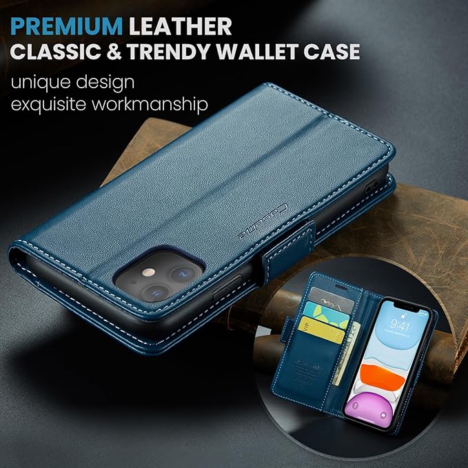 for iPhone 11 Case, Premium PU Leather Wallet Case Flip Cover with [RFID Blocking][Card Holder][Stand Function] Shockproof Protective for iPhone 11, Blue