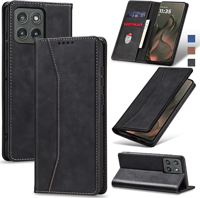 Jasonyu Flip Wallet Case for Motorola Edge (2025)/Edge 60/60 Pro/60 Fusion,Leather Magnetic Folio Cover with Card Holder,Kickstand - TPU Shockproof Durable Protective Phone Case,Black