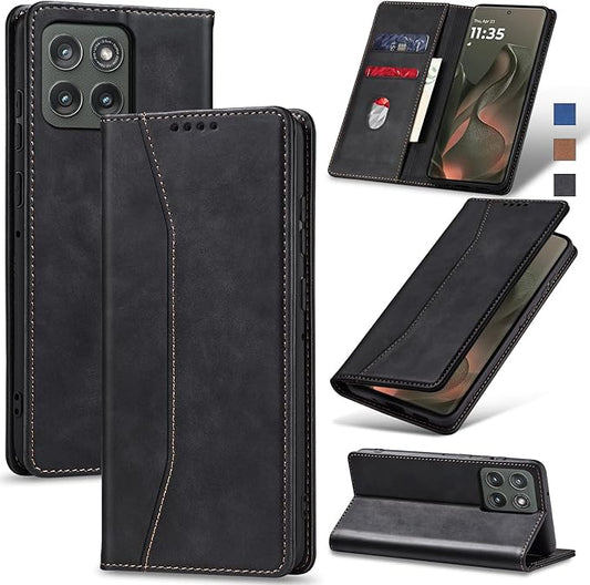 Jasonyu Flip Wallet Case for Motorola Edge (2025)/Edge 60/60 Pro/60 Fusion,Leather Magnetic Folio Cover with Card Holder,Kickstand - TPU Shockproof Durable Protective Phone Case,Black