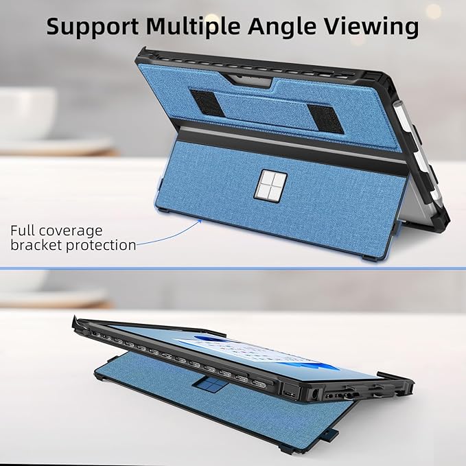 Case for 12.3" Microsoft Surface Pro 7+/7/6/5/4/Pro LTE Protective Rugged Cover Case, with Stylus Pen Holder and Hand Strap, Compatible with Type Cover Keyboard, Blue