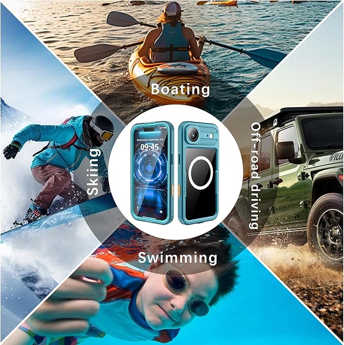 GOLDJU Magnetic for iPhone 17 Air Case-Waterproof, Built-in Screen & Camera Protector-IP68 Underwater Full Body 16FT Military Dropproof Shockproof Case for 17 Air 6.6''- Blue