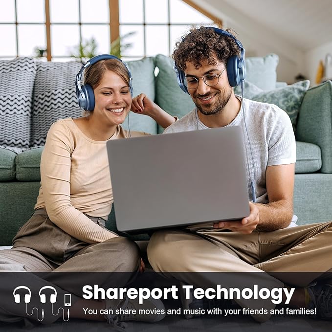 OneOdio A71 Hi-Res Studio Recording Headphones - Wired Over Ear Headphone with SharePort, Monitoring Mixing Foldable Headset with Stereo Sound, 3.5/6.35MM Jack for PC Computer DJ Guitar-Sky Blue