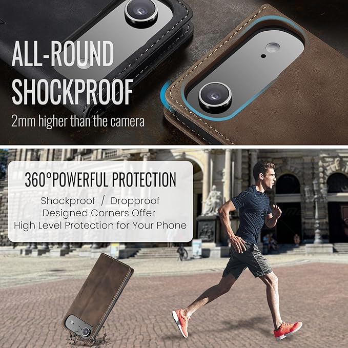 for iPhone 17 Air Case, Flip Wallet Leather Case with Card Holder Magnetic Closure Shockproof Kickstand Protective Phone Cases Cover for iPhone 17 Air, Coffee