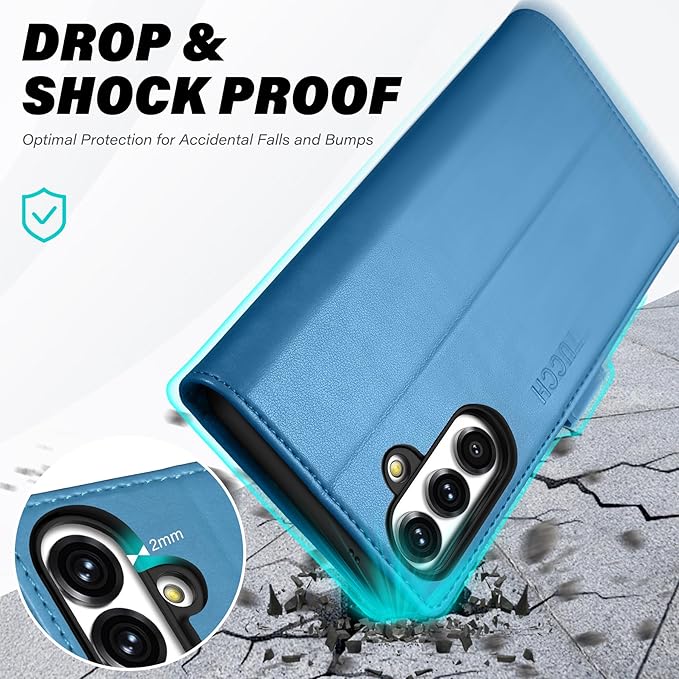 TUCCH Compatible with Galaxy S25 FE Case Wallet with RFID Blocking 4 Card Slots, Stand Magnetic PU Leather Protective [TPU Shockproof Interior Shell] Flip Cover (6.7") 2025 5G, Light Blue