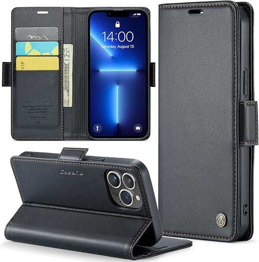 for iPhone 13 Pro Max Case, Premium PU Leather Wallet Case Flip Cover with [RFID Blocking][Card Holder][Stand Function] Shockproof Protective for iPhone 13 Pro Max, Black