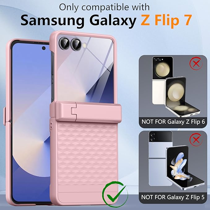 Magnetic for Samsung Galaxy Z Flip 7 Case [Hinge Protection＆Kickstand][Compatible with MagSafe][Built-in Screen Protector] Full-Body Military Protection Phone Case for Samsung Z Flip 7 Pink