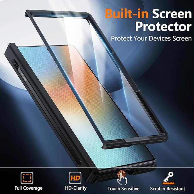 Oterkin for Samsung Galaxy Z Fold 6 Case Built-in Screen Protector [Thinner S Pen Holder & Kickstand] [Hinge Protection] Full Body Shockproof Phone Case for Z Fold 6, Black