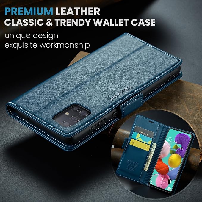 for Samsung Galaxy A51 4G Case, Premium PU Leather Wallet Case Flip Cover with [RFID Blocking][Card Holder][Stand Function] for Samsung Galaxy A51 4G (Non 5G Version), Blue