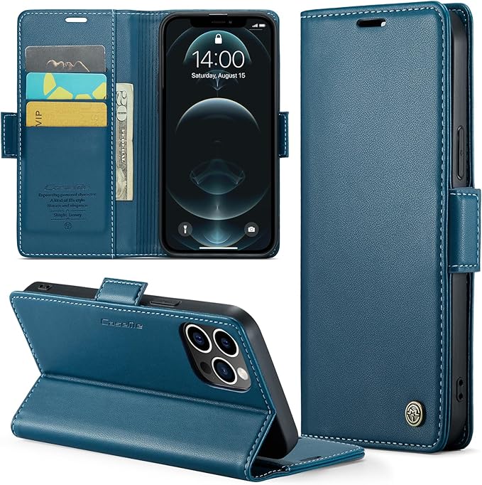 for iPhone 12 Pro Max Case, Premium PU Leather Wallet Case Flip Cover with [RFID Blocking][Card Holder][Stand Function] Shockproof Protective for iPhone 12 Pro Max, Blue