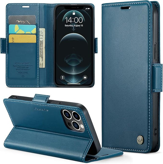 for iPhone 12 Pro Max Case, Premium PU Leather Wallet Case Flip Cover with [RFID Blocking][Card Holder][Stand Function] Shockproof Protective for iPhone 12 Pro Max, Blue