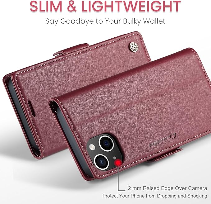 SINIANL Compatible with iPhone 15 Wallet Case with RFID Blocking, for iPhone 15 Case Wallet for Women Men Card Holder Magnetic Clasp Kickstand Leather Book Folio Case for iPhone 15 Red