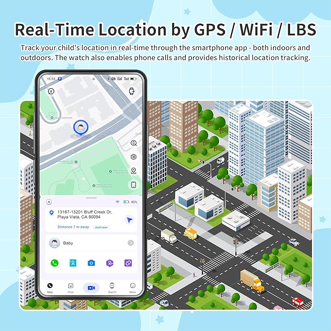 4G Kids Smart Watch Boys with GPS Tracker Video Calling Texting, Waterproof Smartwatches Age 5-13, One-Key SOS Call Voice Chat Cell Phone Watch with Alarm Clock Game HD Camera (Blue)