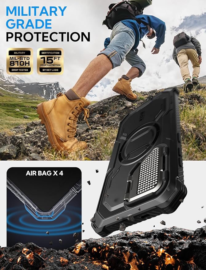 i-Blason for Samsung Galaxy S25 Plus Case with Camera Cover Stand [MagSafe Compatible] [Built-in Screen Protector] Full-Body Military-Grade Protection Rugged Magnetic Phone Case for S25 Plus, Black