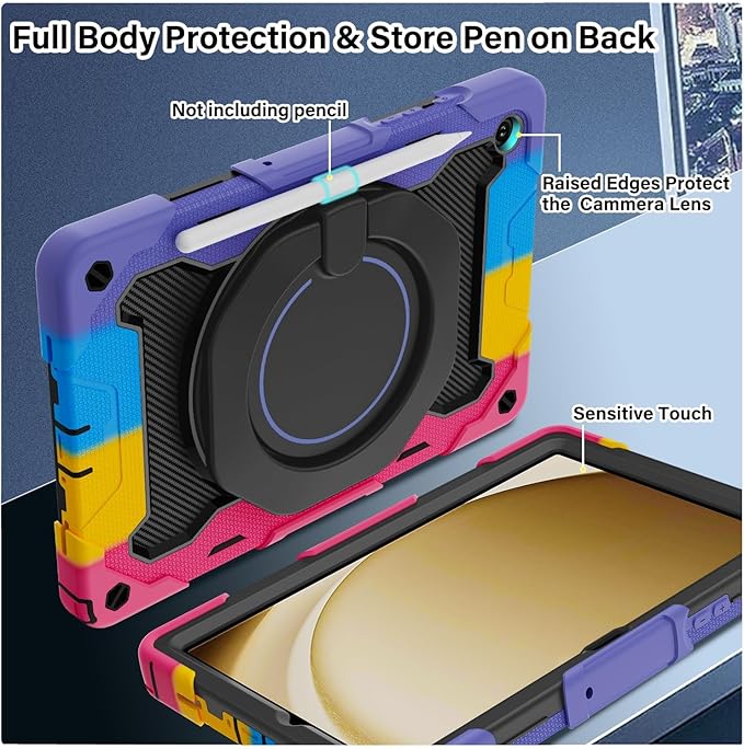 ROISKIN Case for Galaxy Tab A9 Plus 5G/ A9+ 11 Inch with HD Screen Protector & Shoulder Strap,Heavy Duty Military Case for Samsung Galaxy A9 Plus SM-X210/X216/X218 - Rotating Stand for Kids