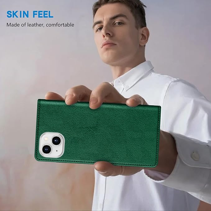 ZZXX for iPhone 15 Plus Wallet Case with [RFID Blocking] Card Slot Stand Strong Magnetic Leather Flip Fold Protective Phone Case for iPhone 15 Plus Case Wallet(Green-6.7 inch)